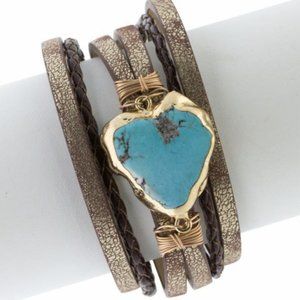 NEW SAACHI designer TOURQUOISE BRACELET STONE LEATHER jewelry BOHO ladies gift